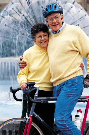 older couple biking